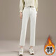 RAIN.CUN白色薄絨保暖直筒牛仔褲女冬季新款小個(gè)子休閑顯瘦煙管褲