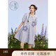紫涵（ZIHAN）紫涵海軍領(lǐng)娃娃裙女夏季甜美減齡立體花朵抽褶短袖連衣裙 清新紫 L