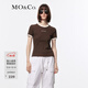 MO&Co.撞邊圓領(lǐng)字母組合標語(yǔ)印花修身短袖T恤美式上衣上裝摩安珂 巧克力色 L 170