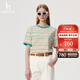 HAZZYS哈吉斯女裝 2025夏季新款女士條紋活力寬松休閑T恤女ASTSE0CBE70 綠色GR XL (170/92A 42)