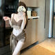 恬飾泳衣女2026新款泡溫泉分體比基尼高級感ins風(fēng)三件套純欲辣妹性感 比基尼女【咖色披紗】三件套 均碼 【建議80-115斤】