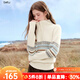 百圖（betu）女裝2025年秋季新款毛針織衫半拉鏈套頭費爾島紋提花上衣2509T40 米白 M