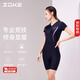 洲克（ZOKE）泳衣女連體平角修身顯瘦競技溫泉泳衣122501435-1 黑/玫紅色 2XL