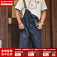 馬登工裝美式復古情侶甲板背帶褲水洗丹寧直筒闊腿牛仔褲休閑長(cháng)褲男潮 牛仔藍 3XL