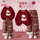 巴布豆（BOBDOG）女童過(guò)年衣服洋氣兒童套裝馬年紅色新年圓領(lǐng)衛衣兩件套拜年服 160
