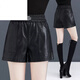 皮爾卡丹（pierre cardin）皮短褲女秋冬季2024新款韓版高腰外穿洋氣顯瘦百搭寬松闊腿PU皮褲 黑色 6199 2XL 125-135斤