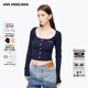 ANN ANDELMAN【明星同款】官方直營(yíng)假兩件蕾絲開(kāi)衫修身短款上衣毛針織衫 藏藍色 M