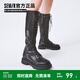 Semir官方正品時(shí)裝靴女靴春秋季新款潮流休閑高幫系帶機車(chē)靴長(cháng)筒靴女 黑色 37
