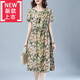 愛(ài)夸貓【特價(jià)撿漏】高檔氣質(zhì)夏季小碎花棉麻連衣裙女中長(cháng)款新款修身 176#綠色 L