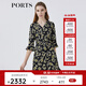PORTS寶姿春夏新品女裝中長(cháng)袖連衣裙LM8D228MPS134 黑色印花 S (4)
