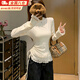 鉑吶苓打底衫女冬韓系小香風(fēng)雙層系帶針織衫半高領(lǐng)蕾絲內搭本命新年禮物 蕾絲邊打底衫【奶杏色-均碼】 均碼 適合（85斤-115斤）