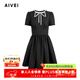 AIVEI欣賀艾薇2025春季少女甜美風(fēng)水鉆蝴蝶結黑色連衣裙S713302A 黑色 S