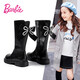 芭比童鞋春秋女童長(cháng)靴蝴蝶結高筒單里兒童靴子DA6055黑色33碼 