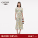 歌莉婭真絲連衣裙女夏2025新款度假穿搭桑蠶絲連身裙子1E6L4K99B 81D淡彩鳶尾花印花 XXS