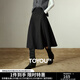 初語(yǔ)半身裙女2025冬季新款后松緊腰立體壓褶復古智性風(fēng)通勤毛呢裙 黑灰色 M