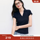 伊芙麗蔣欣代言2025夏季新款女裝V領(lǐng)Polo上衣高彈修身插肩短袖T恤 藏青 M