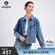 Navigare意大利小帆船女士牛仔襯衫外套秋季顯瘦翻領(lǐng)襯衣夾克休閑上衣女 普魯士藍 L