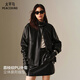 太平鳥(niǎo)女裝外套肌理荔枝紋PU皮衣外套立體廓形夾克D 黑色 S