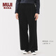 MUJI女式 木棉混燈芯絨 抽褶寬版褲褲子女款女裝25年冬季BE1XPA5A 黑色 M （160/66A）