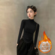 優(yōu)琪俏2025新款秋冬半高領(lǐng)長(cháng)袖打底衫女不規則下擺小個(gè)子加絨內搭上衣潮 黑色（雙面絨） M