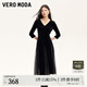 VEROMODA連衣裙女秋新款絲絨裙拼接網(wǎng)紗顯瘦小黑裙優(yōu)雅氣質(zhì) 黑色 M