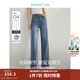 茵曼（INMAN）直筒加絨牛仔褲2024秋季女裝新款中高腰彈力闊腿長(cháng)褲子 牛仔藍 28