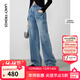 朗姿純棉復古水洗闊腿褲長(cháng)褲女秋季新款通勤顯瘦藍色牛仔褲 霧霾藍色 S