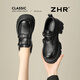 ZHR厚底樂(lè )福鞋女冬季小個(gè)子增高一腳蹬小皮鞋英倫風(fēng)單鞋 IB06黑色37