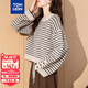 唐獅2025秋季女復古風(fēng)條紋圓領(lǐng)套頭毛衣短款時(shí)尚簡(jiǎn)約百搭文藝風(fēng)