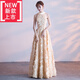 愛(ài)夸貓（AIKUAMAO）成人禮服女18嵗禮服高級感晚禮服裙新款2023韓版長(cháng)款學(xué)生宴會(huì )聚會(huì ) 黃色 S