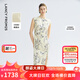 朗姿【蘭亭敘】桑蠶絲印花長(cháng)裙氣質(zhì)2025夏新款高級感新中式連衣裙 薄霧草地色 S