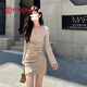 妃衣度（FYDOUL）連衣裙女秋冬溫柔感V領(lǐng)針織新款修身顯瘦打底內搭毛衣短裙子 燕麥色 S 80-95斤