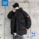 真維斯（Jeanswest）羽絨服男冬季大碼男裝厚款連帽工裝外套加肥加大碼潮牌常規款外套 黑色 5XL
