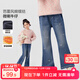 左西女童加絨牛仔褲2025新款兒童加厚保暖女孩喇叭褲子冬 牛仔色 140