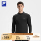 FILA 斐樂(lè )官方男子針織長(cháng)袖上衣2025冬季新款健身運動(dòng)加絨基礎長(cháng)T 深黑-BK XL 180/100A/XL
