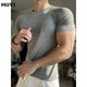 牧唯鯊魚(yú)紋收口健身短袖男夏季顯肌肉運動(dòng)緊身訓練服速干彈力修身T恤 灰色 上身一秒顯大 XL [建議130-150斤]