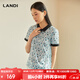 藍地（LANDI）拼色小翻領(lǐng)文藝氣質(zhì)印花套頭襯衫女短袖上衣夏新品 淺藍色 M