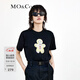 MO&Co.春夏姜餅人印花圓領(lǐng)卡通短袖小白T純棉T恤上衣女摩安珂 黑色-第2批 S 160