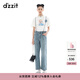 DZZIT地素背帶牛仔褲夏季貼布繡工藝直筒褲子女 藍色 S