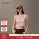 Calvin KleinJeans25春夏女士簡(jiǎn)約刺繡時(shí)尚少女感ck辣妹正肩羅紋短款短袖T恤 LN4-牡丹粉 XXS