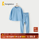 童泰兒童套裝四季寶寶衣服嬰童肩開(kāi)上衣高腰護肚長(cháng)褲居家內衣睡衣 藍色 130 cm