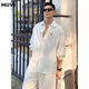 牧唯松弛高級感亞麻棉長(cháng)袖襯衫男士夏季新款老錢(qián)風(fēng)慵懶休閑薄款套裝衣 白色 套裝 XL [建議140-160斤]