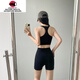 柏潮美背網(wǎng)紅運動(dòng)背心套裝輕薄帶胸墊薄款健身褲子透氣吸汗瑜伽背心女 黑色上衣 L(100-130斤)