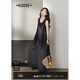 闊色（kuose）條紋不對稱(chēng)寬松背帶褲闊腿褲女2025夏季新款穿搭吊帶連體褲裙 黑灰色 L /L