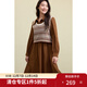 獨束大碼女裝2024冬季新款時(shí)尚連衣裙顯瘦套裝條紋針織背心兩件套 美拉棕 2XL (尺碼：4) (尺碼：4)
