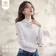 莫代爾半高領(lǐng)蕾絲打底衫女薄款2026新款洋氣內搭網(wǎng)紗白色長(cháng)袖上衣 白色