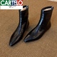 卡帝樂(lè )鱷魚(yú)（CARTELO）羊皮版復古尖頭內增高平底短靴女2025新款百搭加絨后拉鏈瘦瘦靴新 黑色（加絨內增高4CM) 37