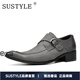 SUSTYLE高端奢侈品歐版個(gè)性甩尖子頭層牛皮搭扣皮鞋男時(shí)尚灰色皮鞋 灰色 40