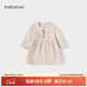 babylove女寶寶連衣裙春秋純棉紗布裙子可愛(ài)娃娃領(lǐng)嬰兒法式甜美刺繡裙 縞羽白 80