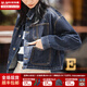 馬登女裝 復古水洗丹寧牛仔外套明線(xiàn)寬松翻領(lǐng)休閑短款夾克秋 深藍色 馬登工裝 S